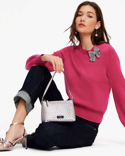 Kate Spade,Embellished Bow Sweater,Pom Pom Pink