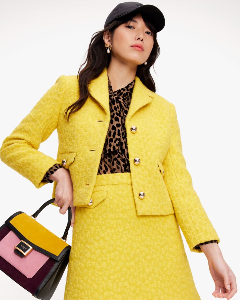 Kate Spade,Tonal Leopard Textured Blazer,Chartreuse Green