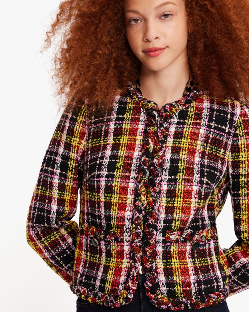 Kate Spade,Art Plaid Tweed Jacket,