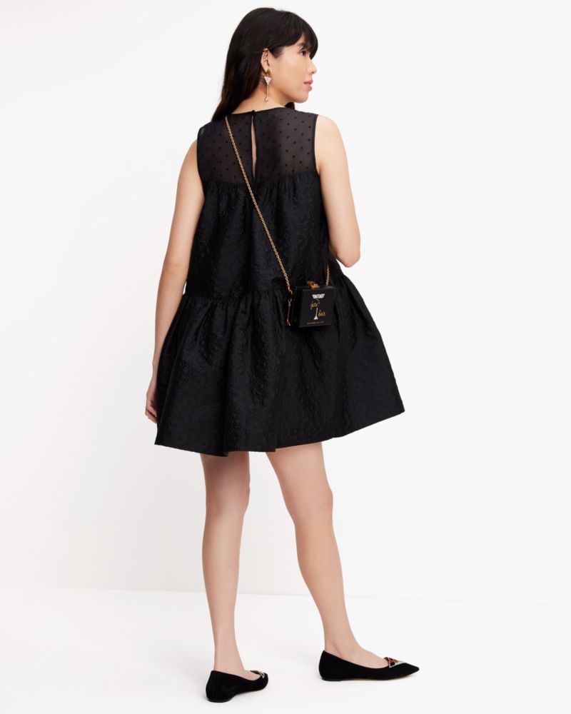 Kate Spade,Organza Dots Sleeveless Dress,Drop Waist,Ruched,Casual,Black