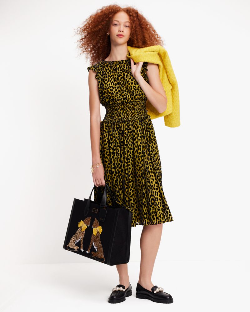 Kate Spade,Modern Leopard Smocked Waist Dress,