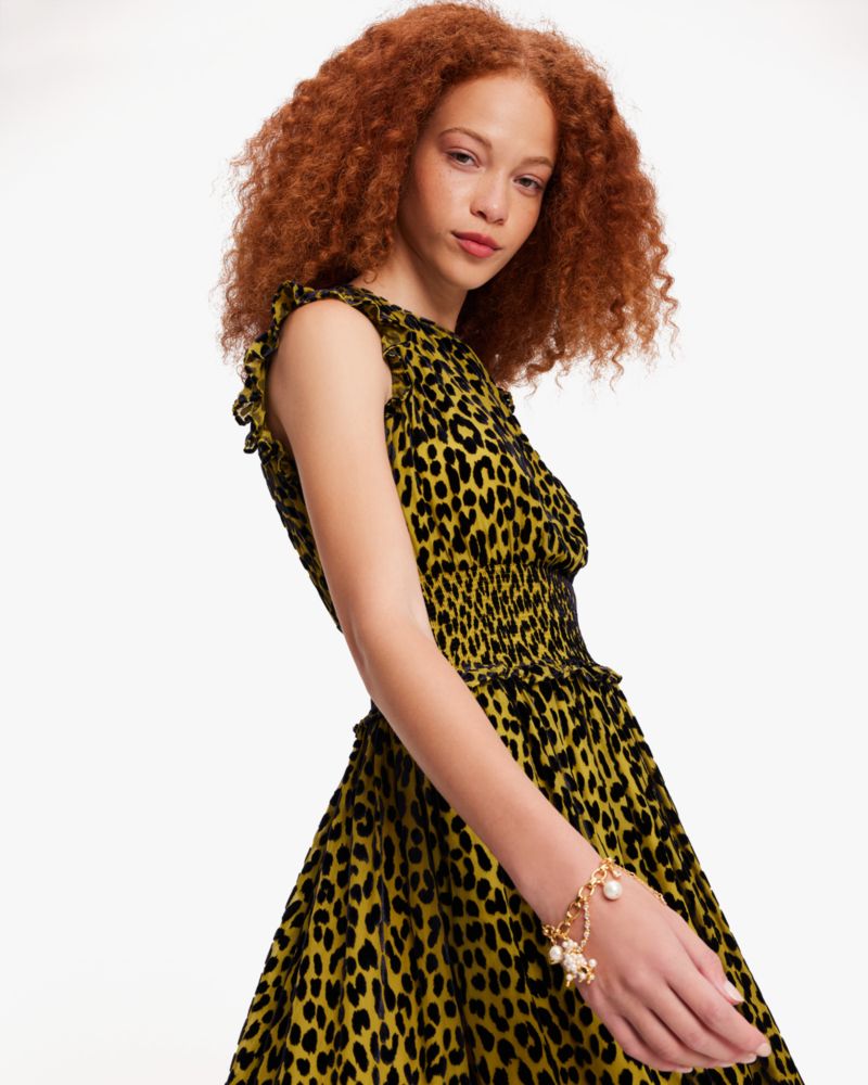 Kate Spade,Modern Leopard Smocked Waist Dress,Wear to Work,