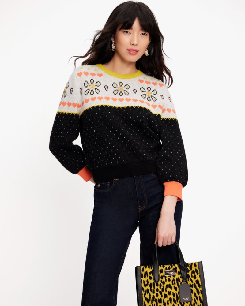 Kate Spade,Embroidered Fair Isle Sweater,