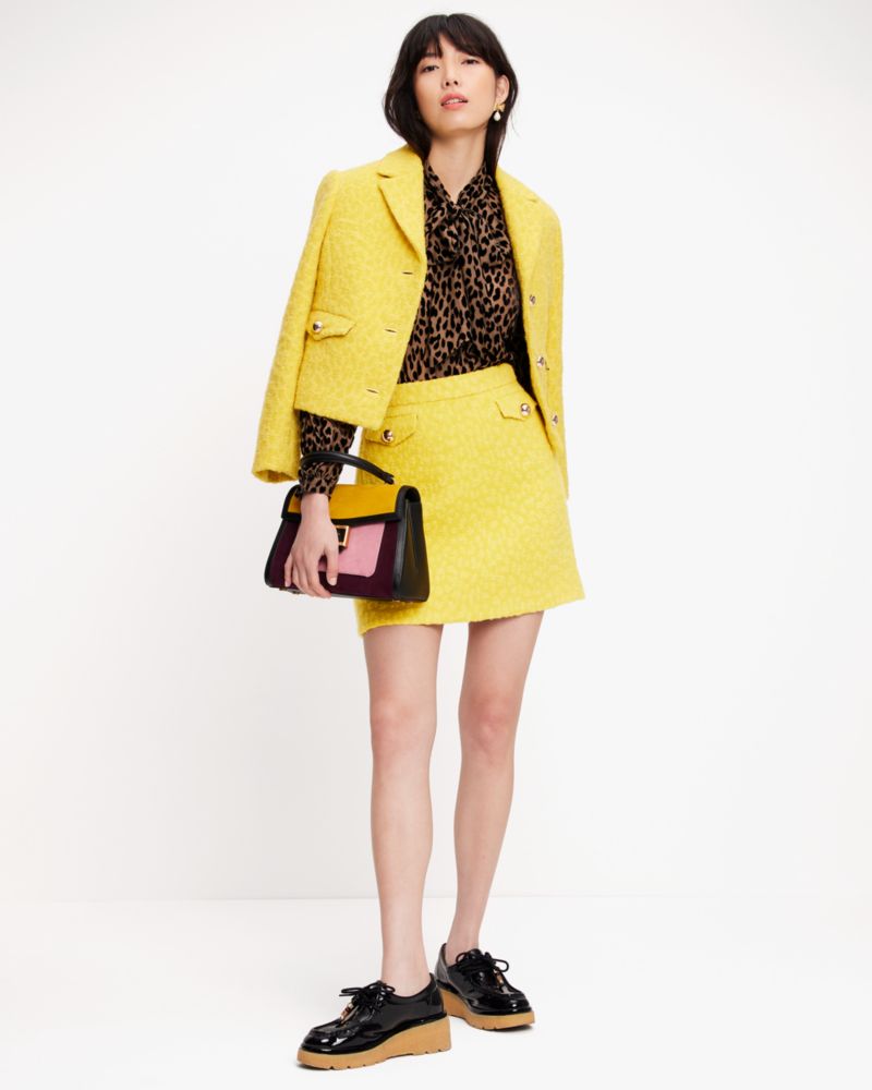 Kate Spade,Tonal Leopard Textured Skirt,Chartreuse Green