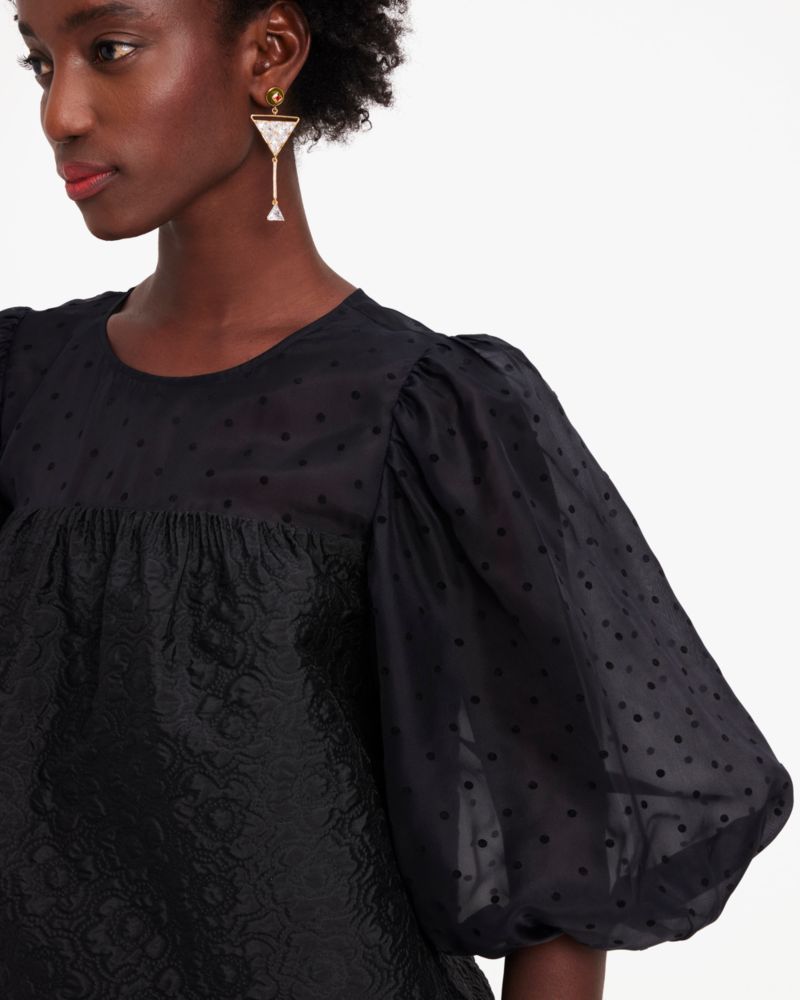 Kate Spade,Organza Dots Puff Sleeve Top,Black