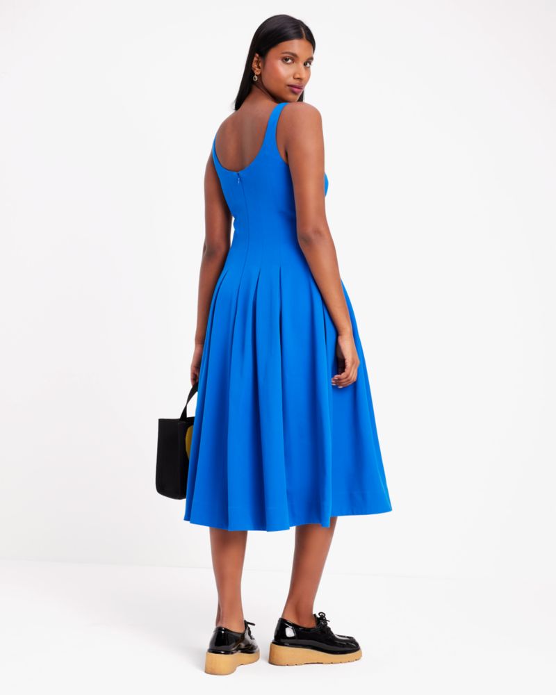 Kate Spade,Twill Scoop Neck Dress,Cotton,A-Line,Pleats,Casual,Blue
