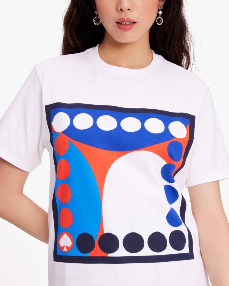 Kate Spade,Art Dots Tee,Cotton,T Shirt,Casual,White