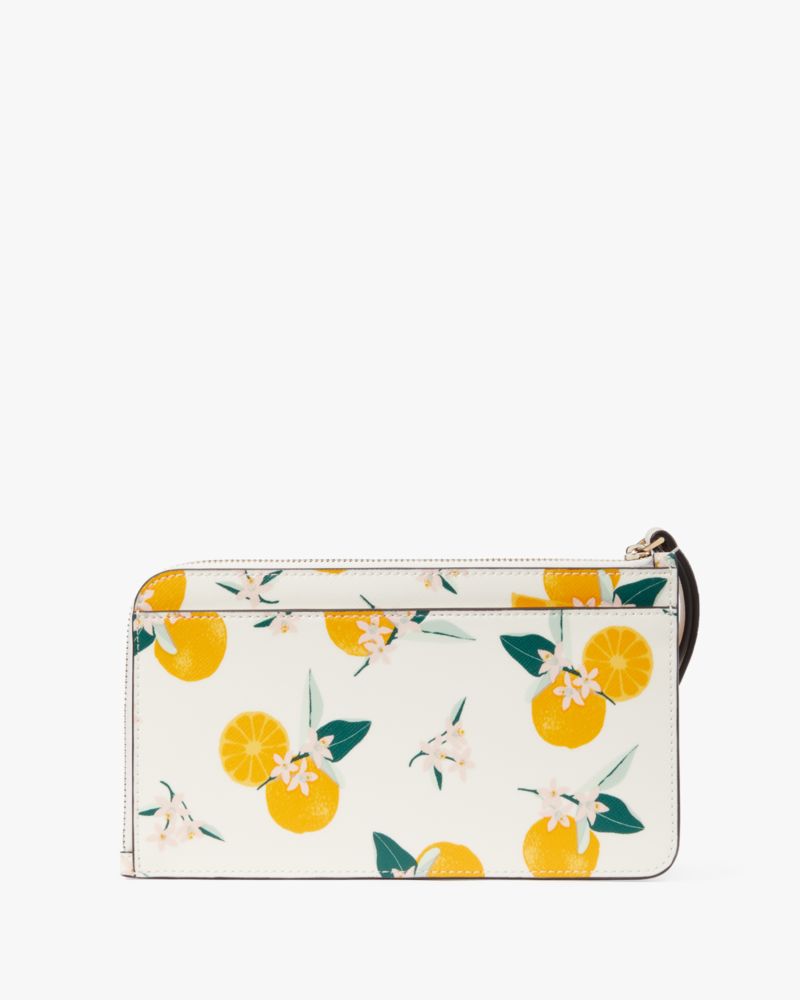 Kate Spade,lucy orange toss printed medium  l-zip wristlet,Cream Multi