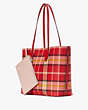 Kate Spade,Bleecker Museum Plaid Large Tote,Engine Red Multi