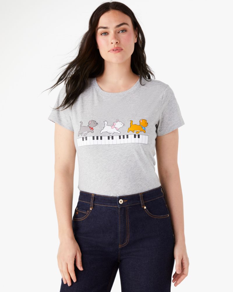 Kate Spade,Aristocats Tee,Cotton,T Shirt,No Embellishment,Casual,Gray