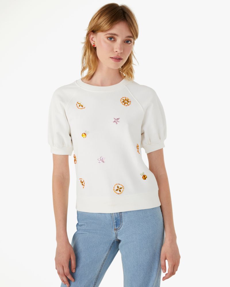 Kate Spade,embellished orange pullover,Cream