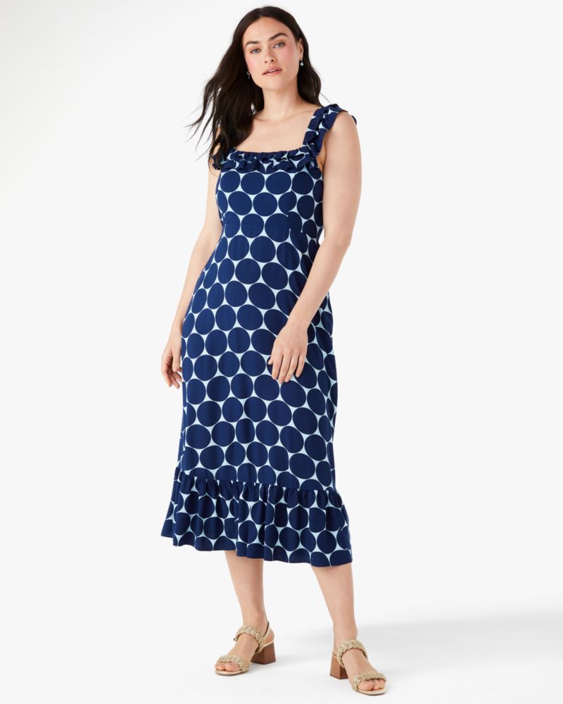 Kate Spade,joy dot ruffle midi dress,Rayon,Parisian Navy