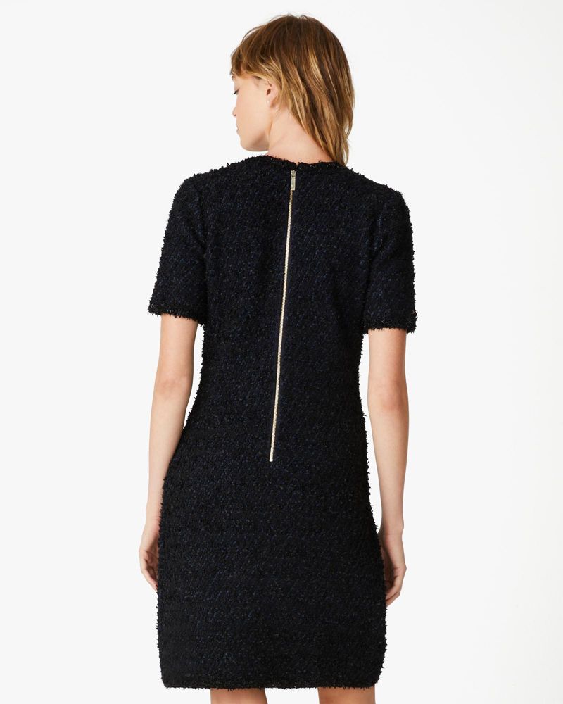 Kate Spade,Knit Tweed Dress,Knit,Viscose,Shift,No Embellishment,Day Party,Black