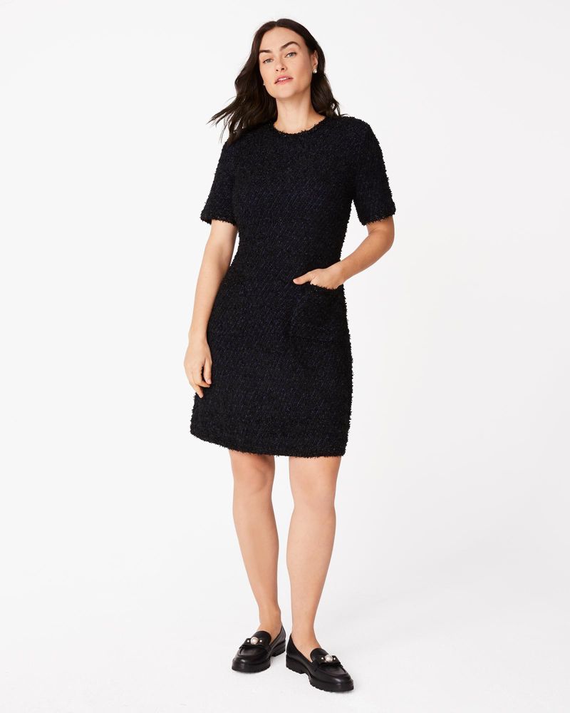 Kate Spade,Knit Tweed Dress,Knit,Viscose,Shift,No Embellishment,Day Party,Black