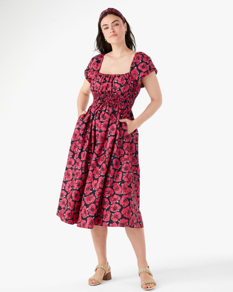 Poppy Toss Square Neck Midi Dress | Kate Spade Outlet