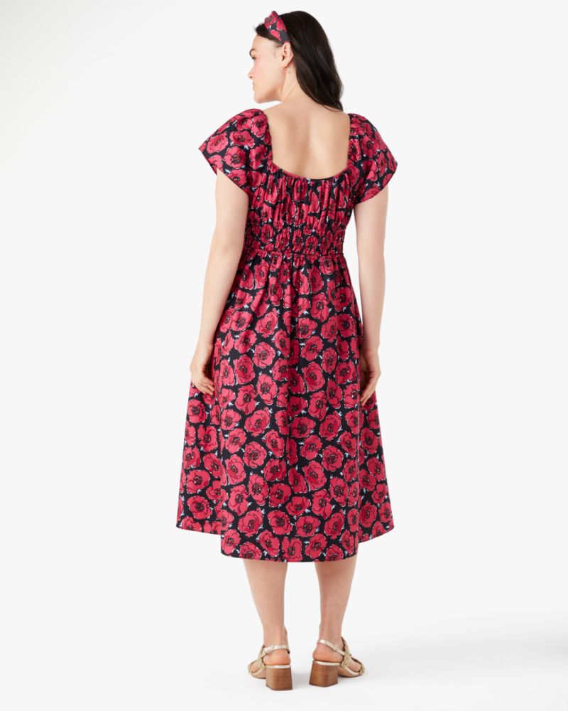 Poppy Toss Square-neck Midi Dress