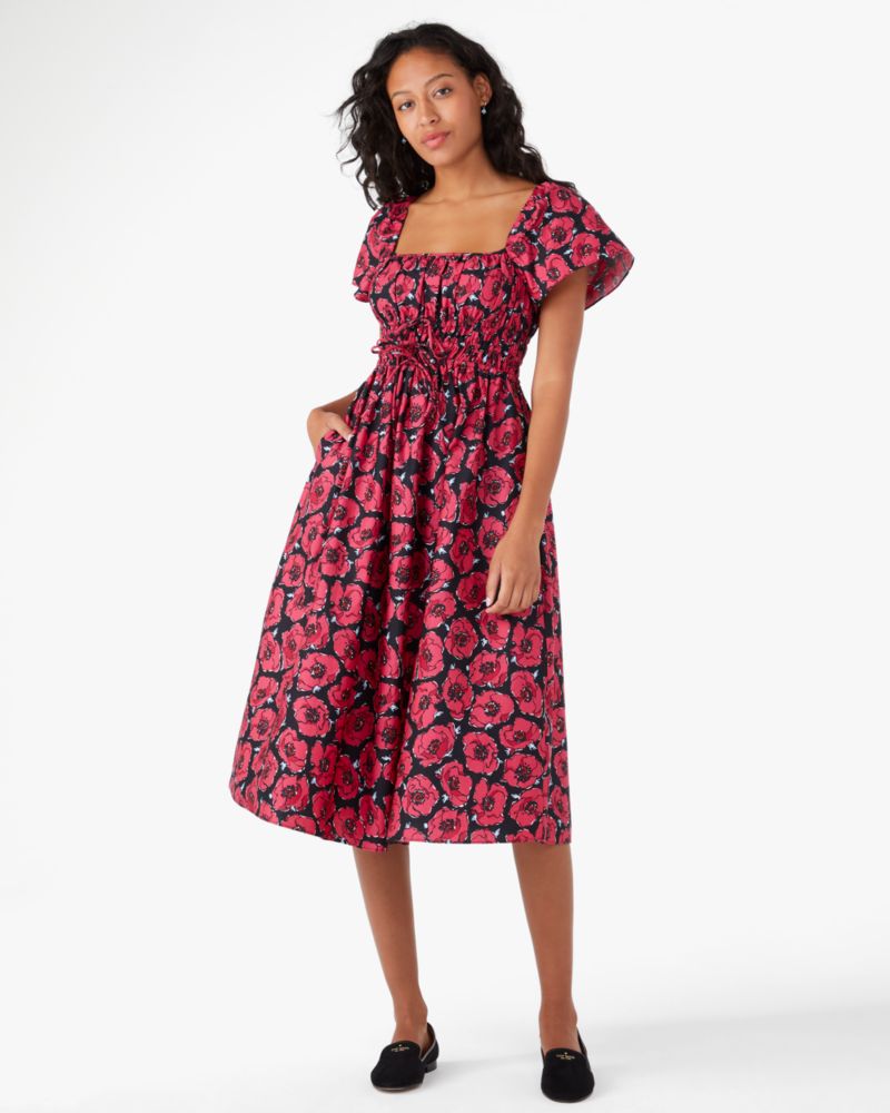 Poppy Toss Square Neck Midi Dress | Kate Spade Outlet