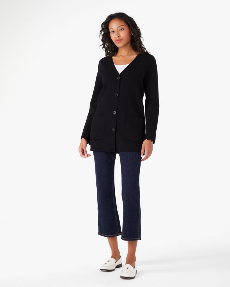 Kate Spade,Scalloped Sweater Blazer,Viscose,Polyester,Cardigan,Scallop,Casual,Black