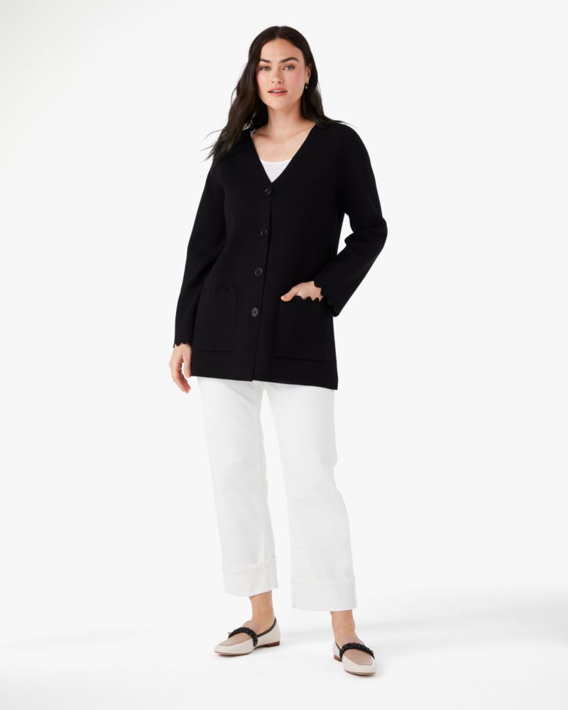 Kate Spade,Scalloped Sweater Blazer,Black