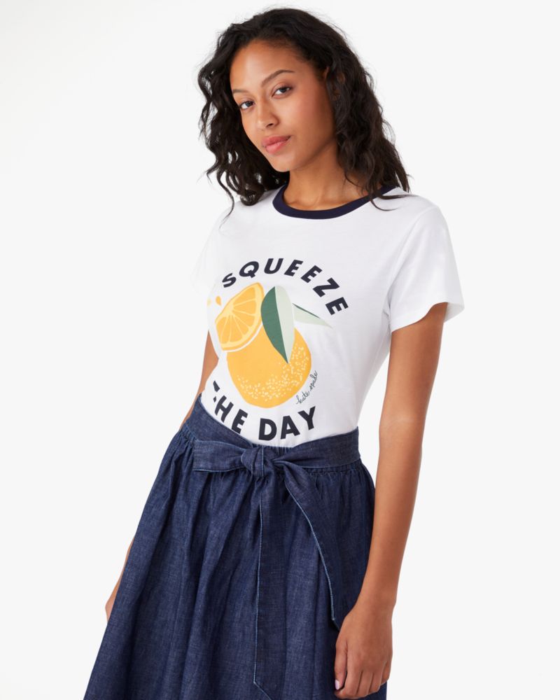 Kate Spade,Squeeze The Day Citrus Tee,Cotton,T Shirt,Piping,Casual,White image number 0