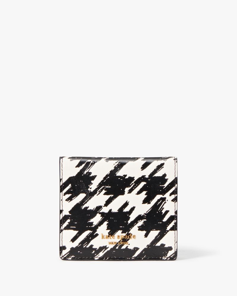 kate spade, Bags, Kate Spade Houndstooth Mini Compact Wallet Black White
