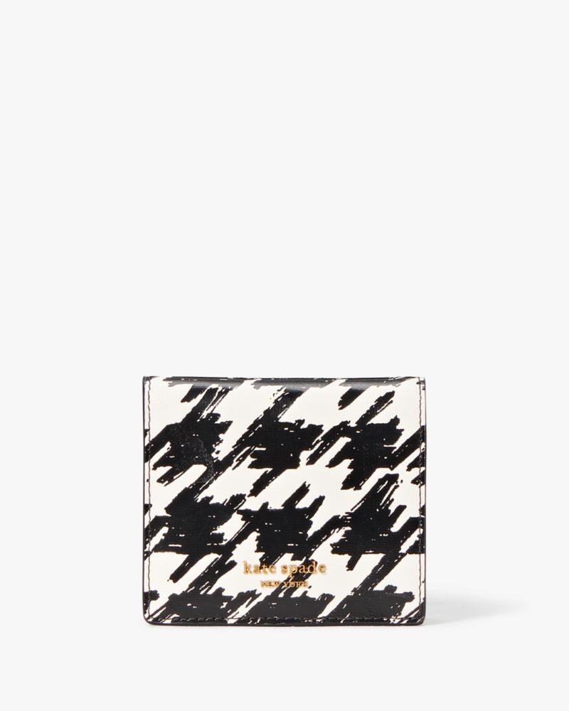 Kate Spade New York Morgan Painterly Houndstooth Embossed Saffiano Leather  Small Slim Bifold Wallet Black Multi One Size