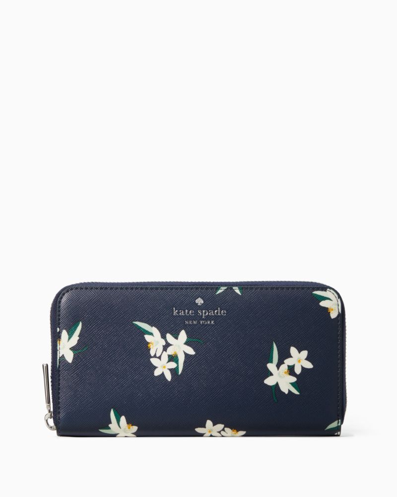 Kate Spade,Schuyler Orange Toss Large Continental Wallet,Parisian Navy Multi