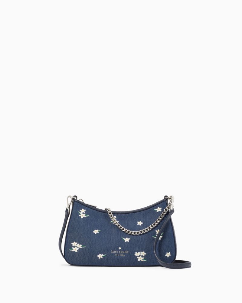 Kate Spade Madison Floral Embroidered Medium Satchel Crossbody Polished  Blue 