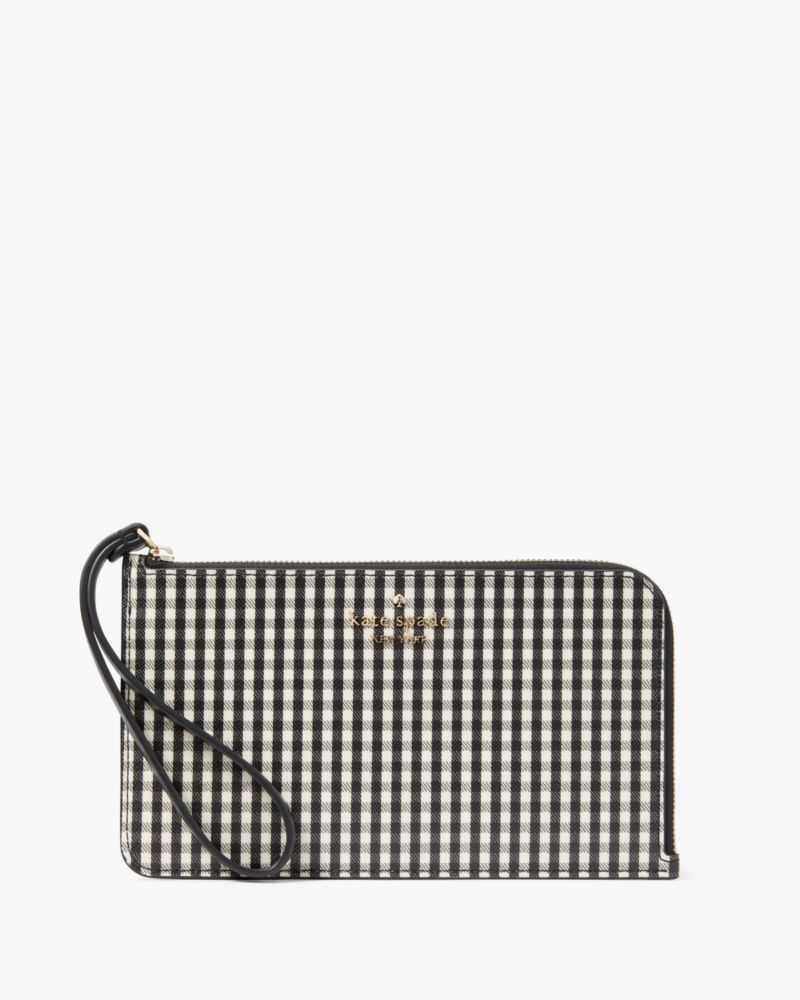 Kate Spade,Lucy Jazzy Gingham Printed Medium L-zip Wristlet,