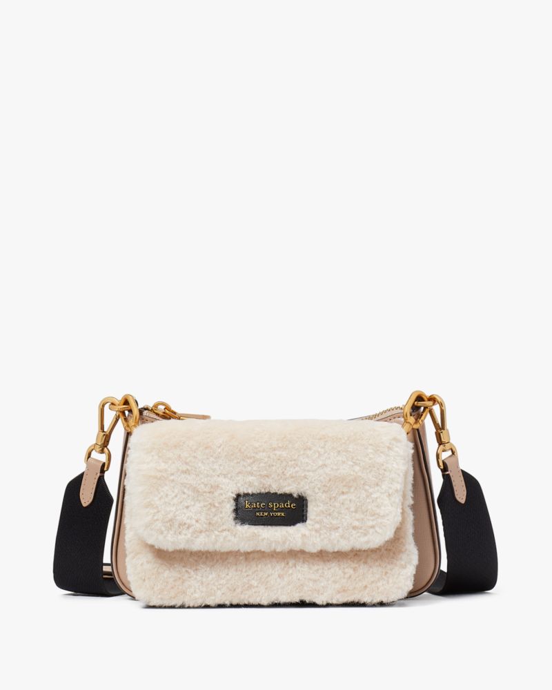 Kate Spade,Double Up Faux Shearling Crossbody,Natural