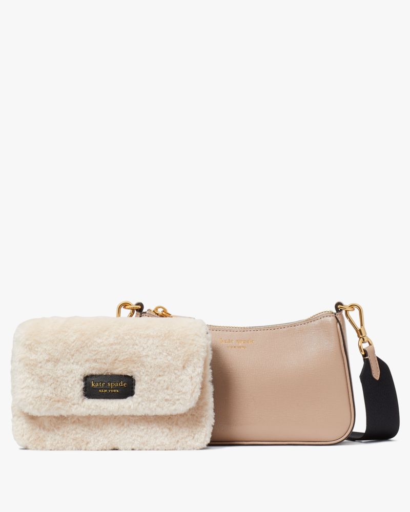 Kate Spade,Double Up Faux Shearling Crossbody,Natural
