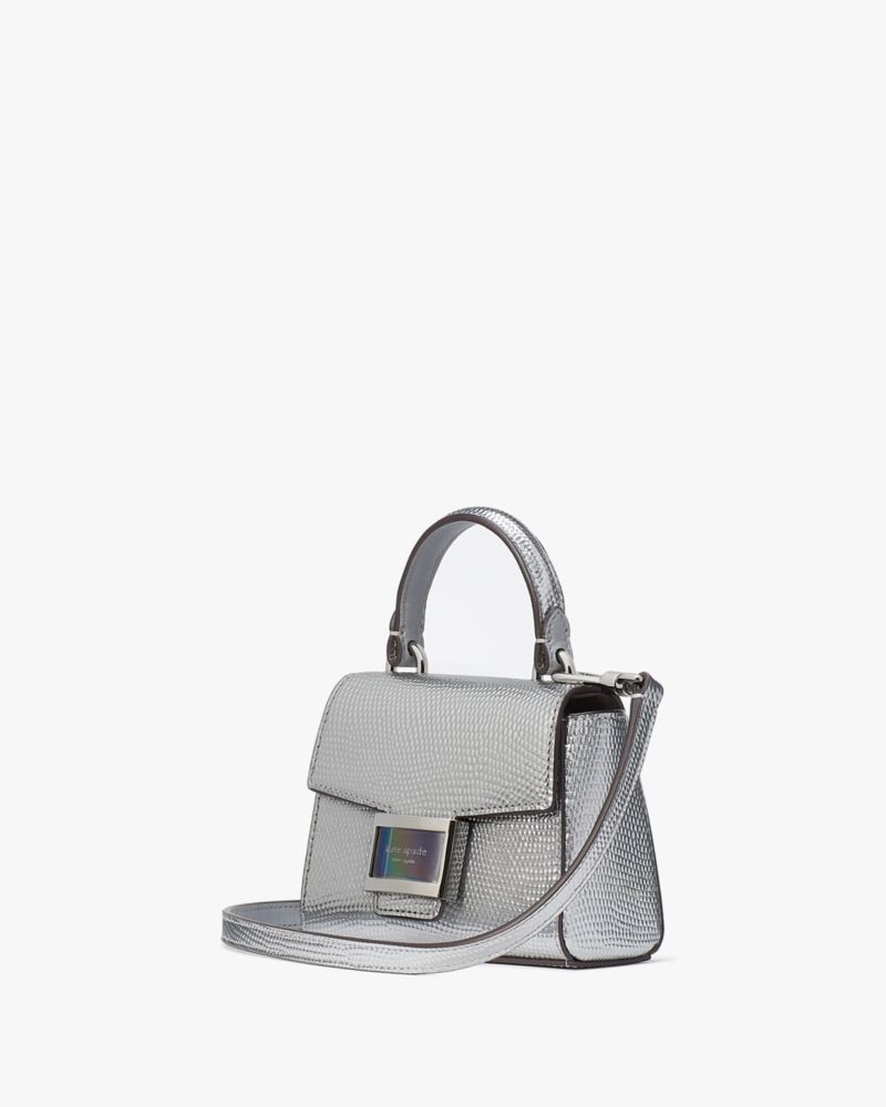 Kate Spade,Katy Embossed Metallic Micro Crossbody,Silver