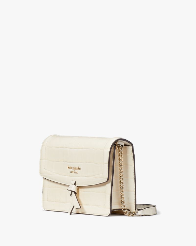 Kate Spade New York Knott Croc Embossed Leather Flap Mini Crossbody - Halo White