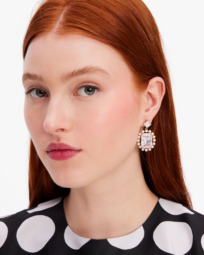 Kate Spade,Victoria Drop Earrings,Clear/Gold