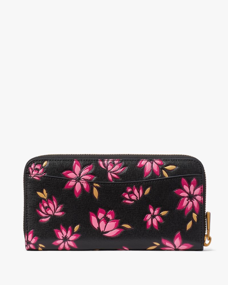 Kate Spade,Morgan Winter Blooms Embossed Zip-around Continental Wallet,Leather,Continental,Logo,Metal,Scratch Resistant,Ca...,
