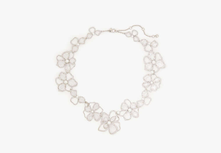 Kate Spade,Precious Bloom Statement Necklace,Clear/Silver