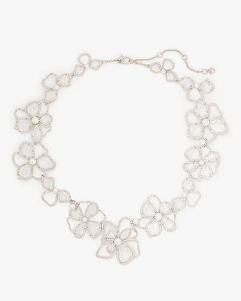 Kate Spade,Precious Bloom Statement Necklace,Clear/Silver