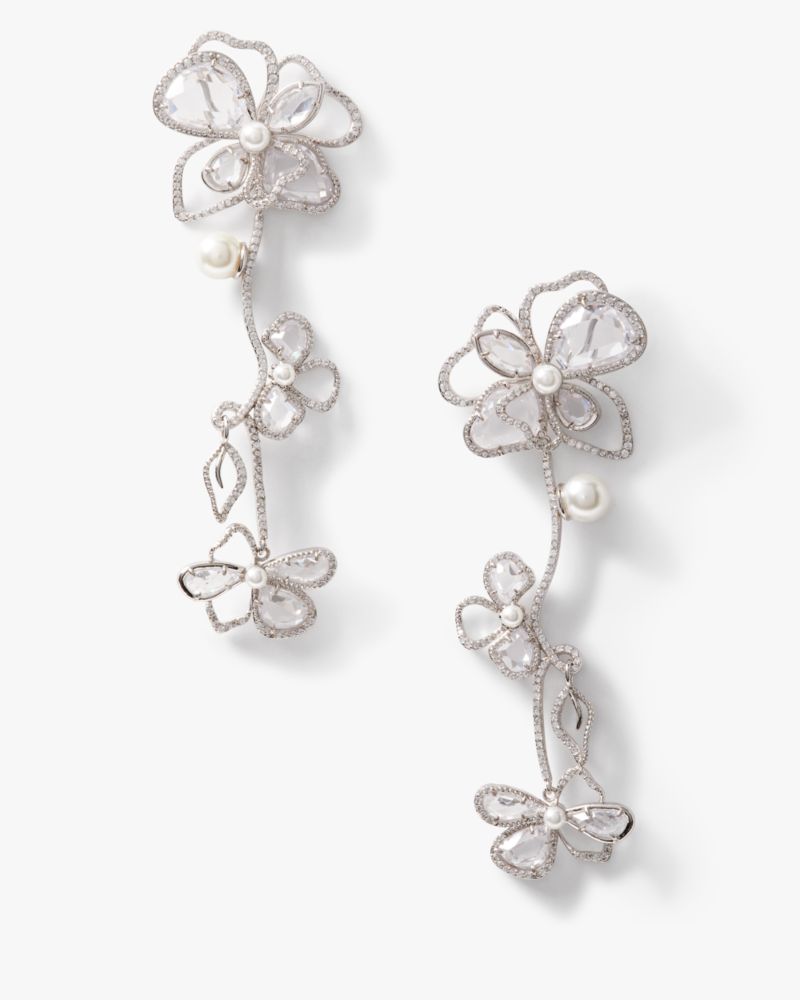 Kate Spade,Precious Bloom Statement Earrings,Clear/Silver