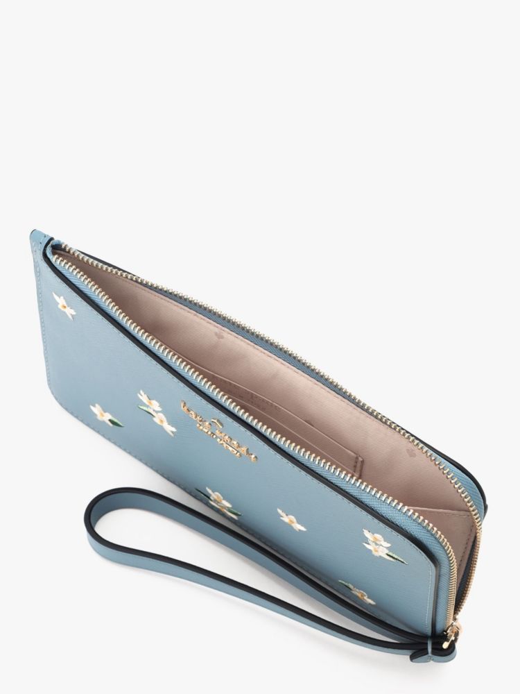 Kate Spade,ルーシー フローラル エンブロイダード ミディアム L-ジップ リスレット,財布小物,ポリッシュドブルー