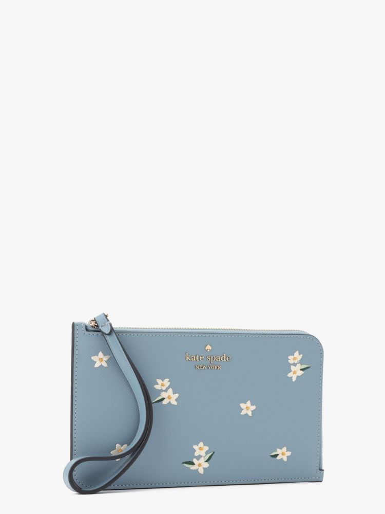 Kate Spade,ルーシー フローラル エンブロイダード ミディアム L-ジップ リスレット,財布小物,ポリッシュドブルー