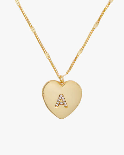 Kate Spade,A Heart Letter Locket Necklace,Clear/Gold