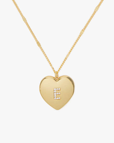 Kate Spade,E Heart Letter Locket Necklace,Clear/Gold
