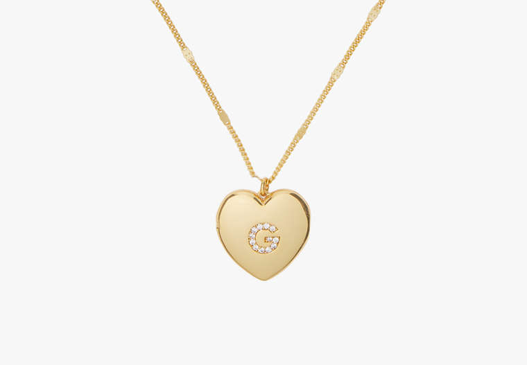 Kate Spade,G Heart Letter Locket Necklace,Clear/Gold