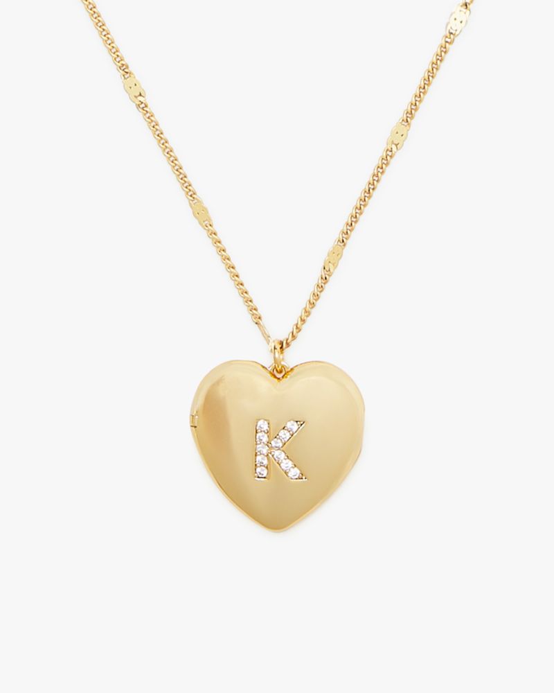 Kate Spade,K Heart Letter Locket Necklace,Clear/Gold