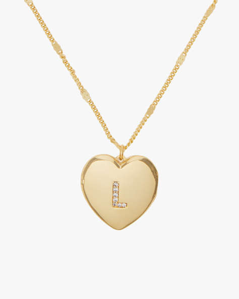 Kate Spade,L Heart Letter Locket Necklace,Clear/Gold