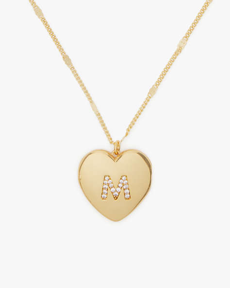 Kate Spade,M Heart Letter Locket Necklace,Clear/Gold
