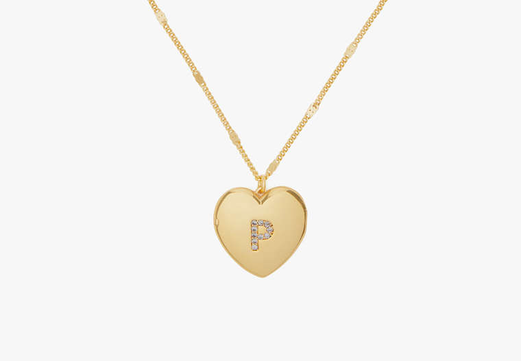 Kate Spade,P Heart Letter Locket Necklace,Clear/Gold