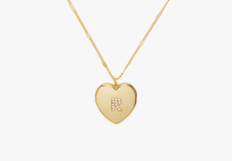 Kate Spade,R Heart Letter Locket Necklace,Clear/Gold
