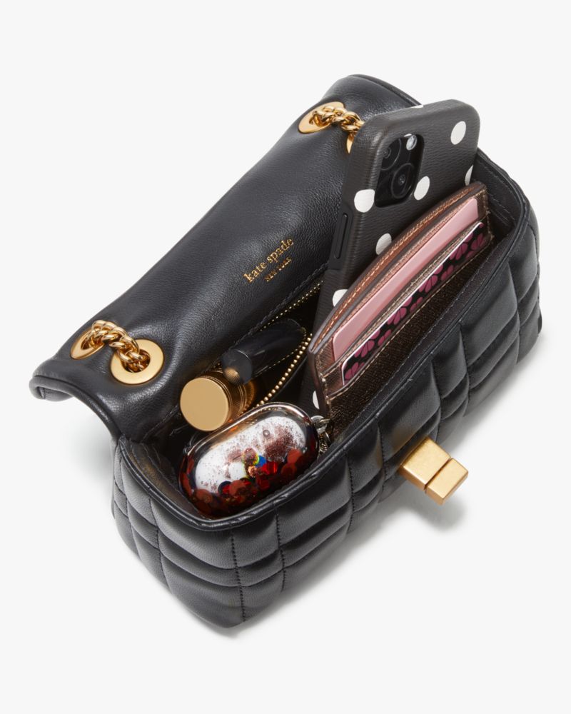 Kate Spade,Evelyn Embellished Tweed Small Shoulder Crossbody,Tweed,Leather,Crossbody,Metal,Rhinestones,Logo,Glitter,Embell...,Navy