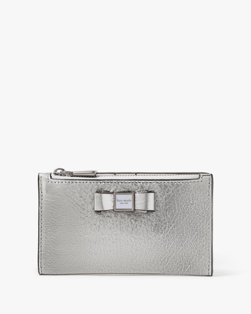 Morgan Bow Embellished Metallic Small Slim Bifold Wallet | Kate